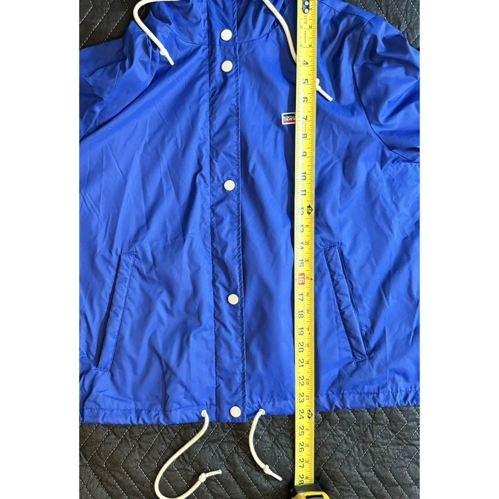 Levi's Jacket Mens L Blue Hooded Nylon Windbreaker Lined Snap Front 90s